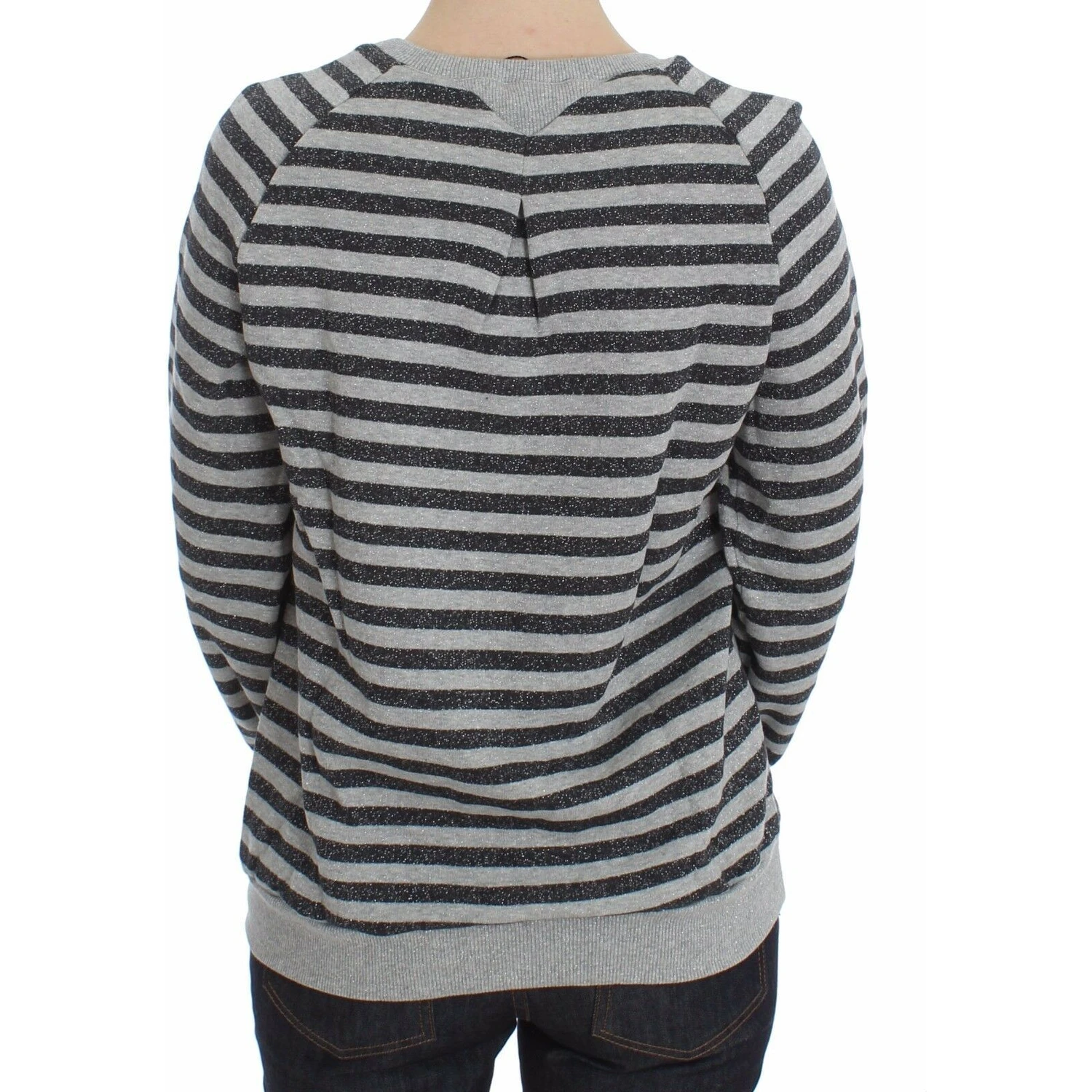 Gray Striped Cotton Crewneck Sweater