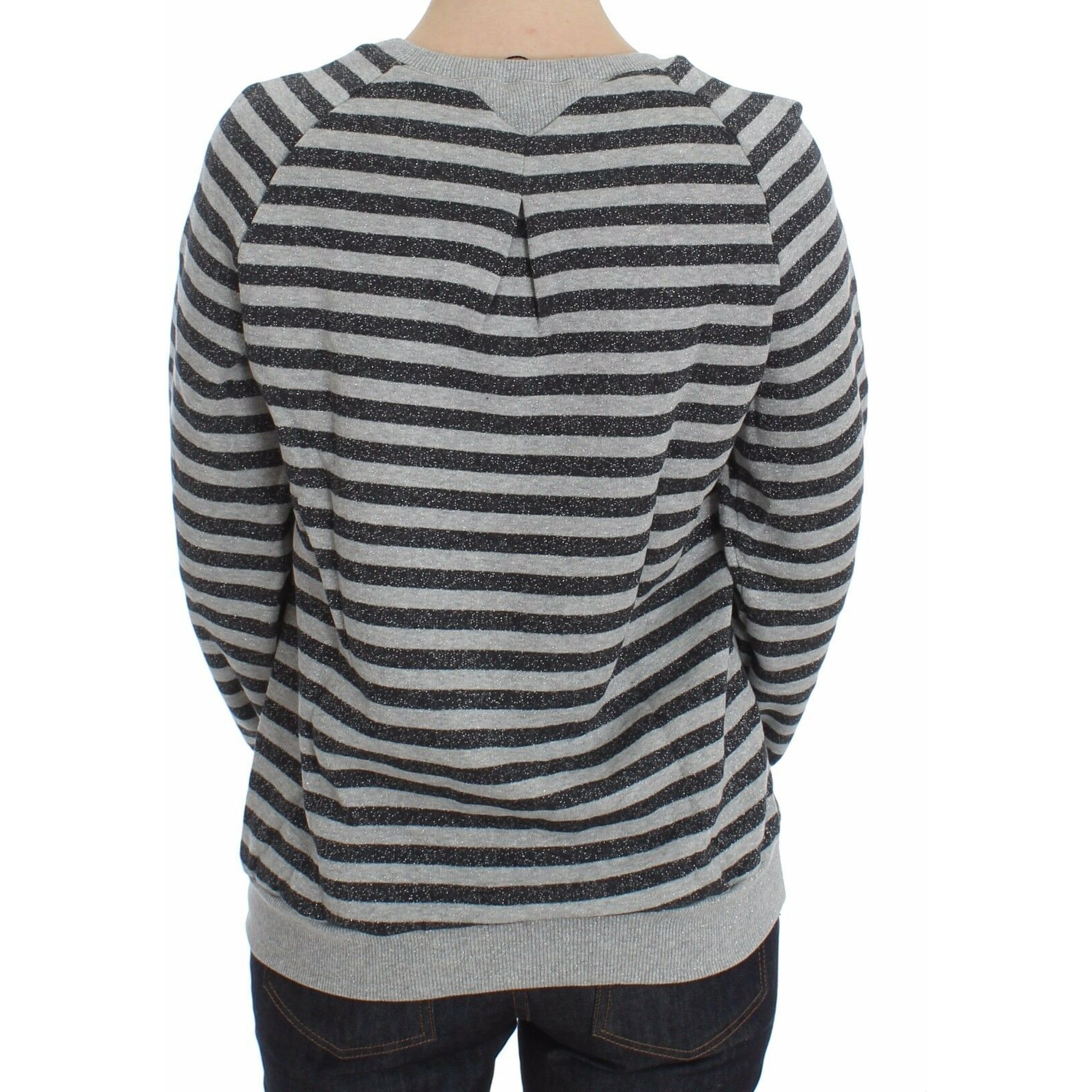 Gray Striped Cotton Crewneck Sweater