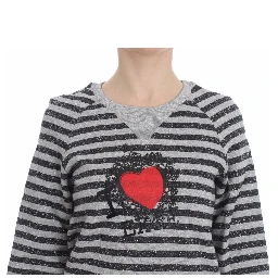 Gray Striped Cotton Crewneck Sweater