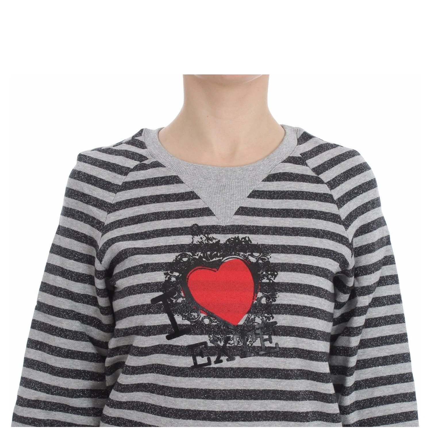 Gray Striped Cotton Crewneck Sweater