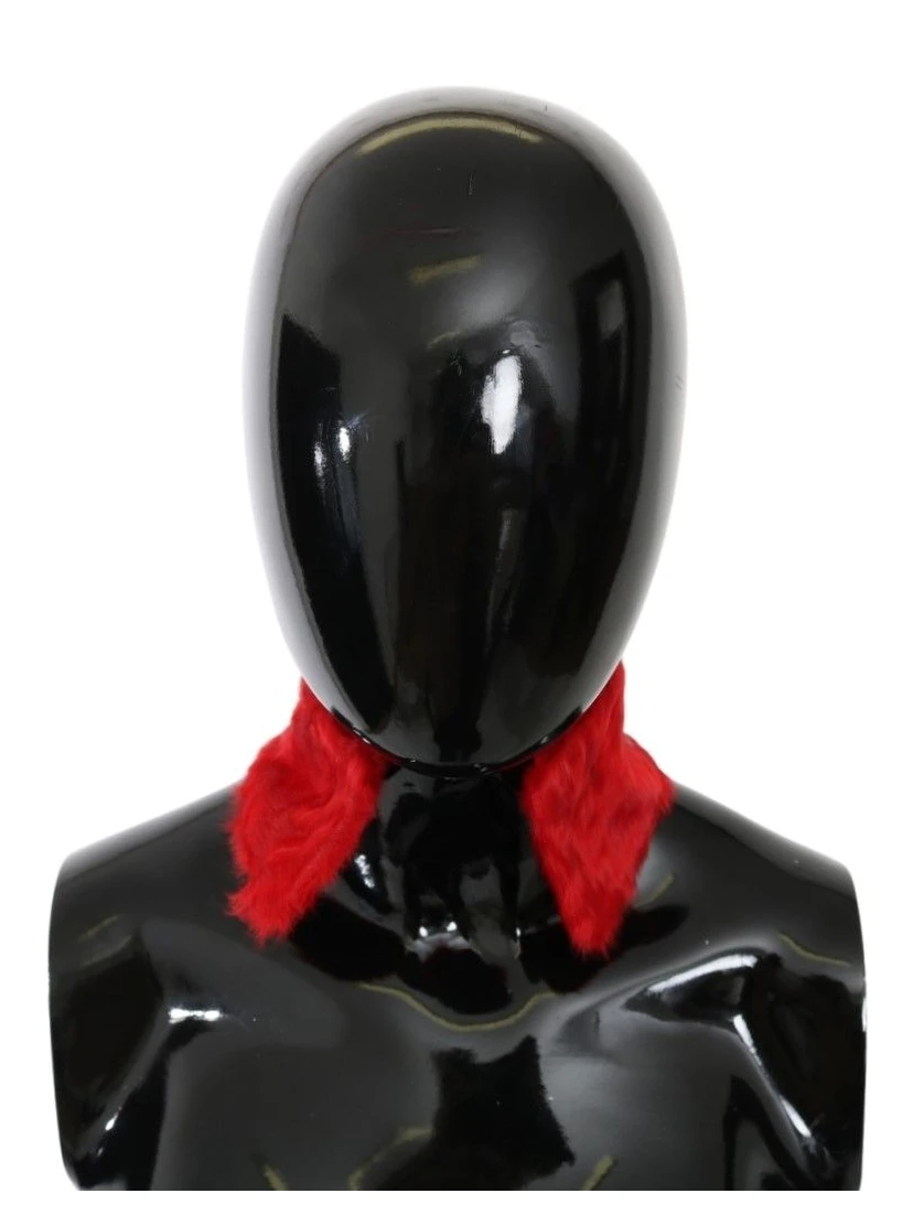 Red Fur Neck Collar Wrap Lambskin Scarf