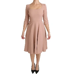 Pink 3/4 Sleeves A-line Viscose Dress