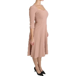 Pink 3/4 Sleeves A-line Viscose Dress