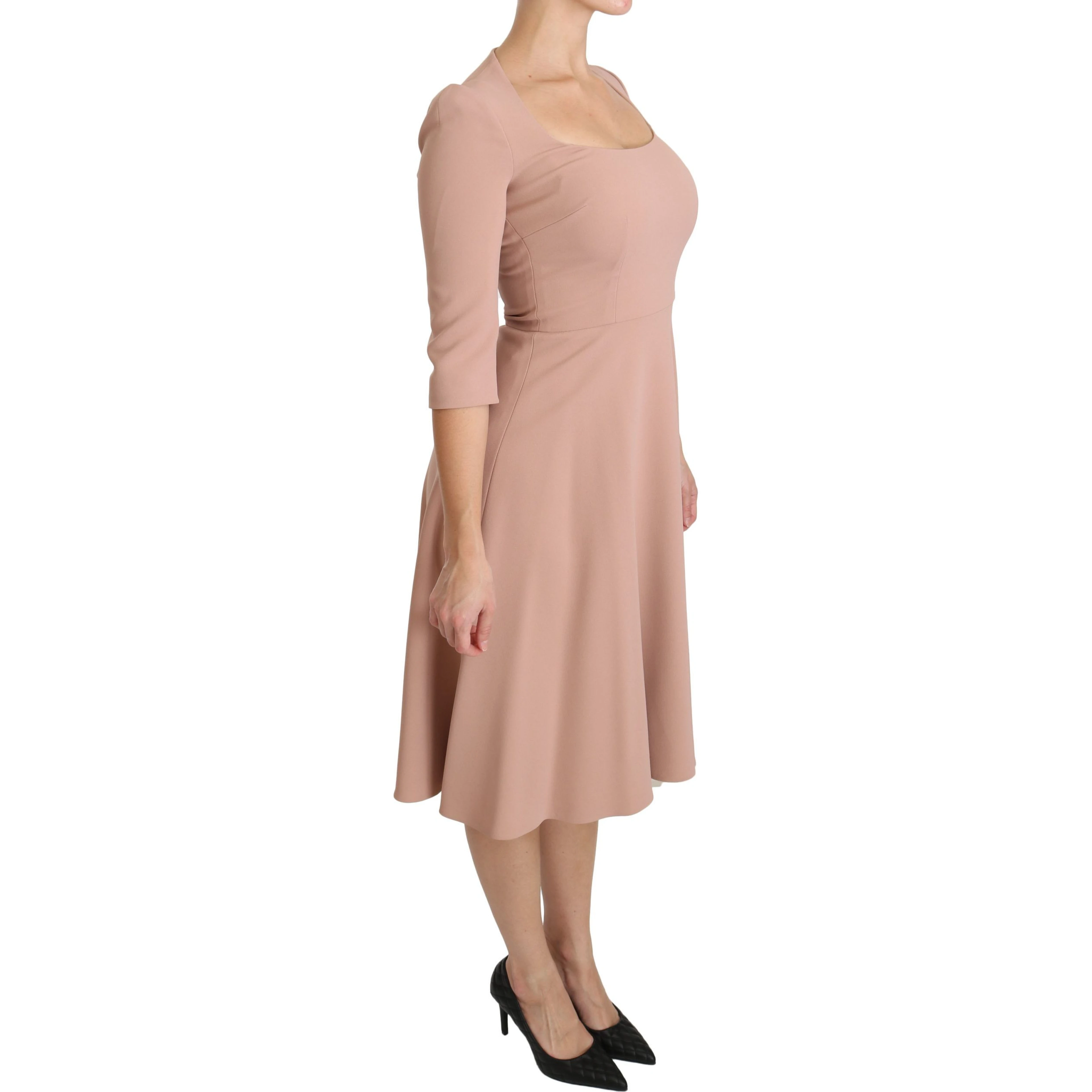 Pink 3/4 Sleeves A-line Viscose Dress
