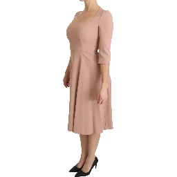 Pink 3/4 Sleeves A-line Viscose Dress
