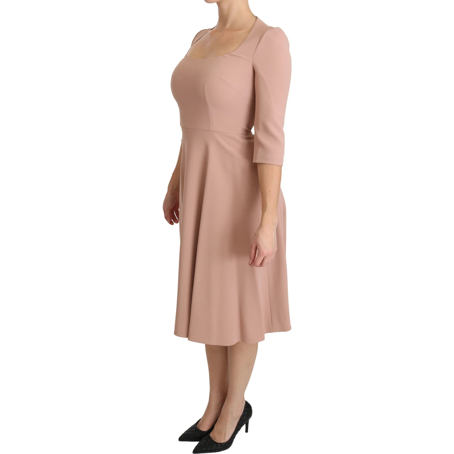 Pink 3/4 Sleeves A-line Viscose Dress