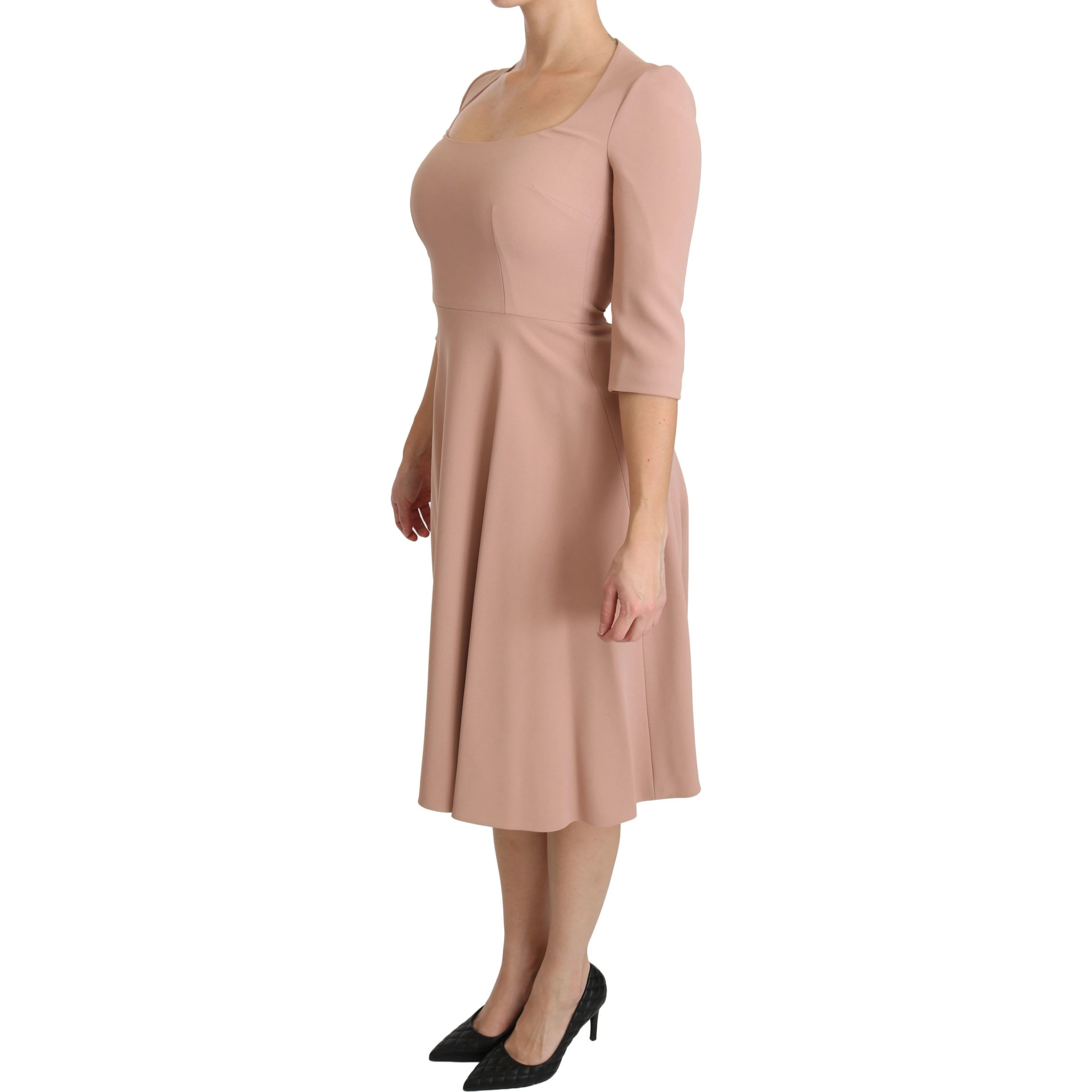 Pink 3/4 Sleeves A-line Viscose Dress