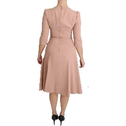Pink 3/4 Sleeves A-line Viscose Dress