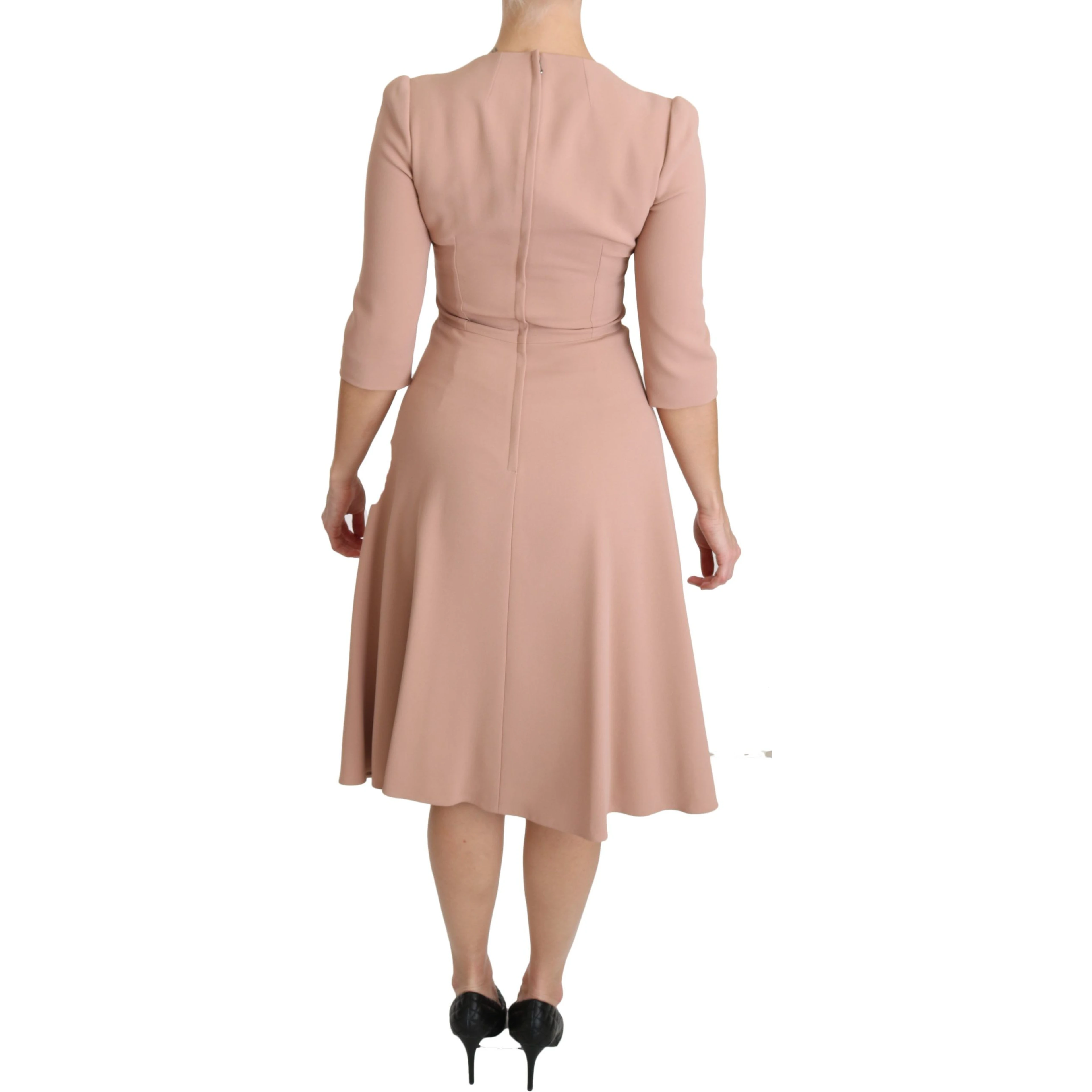 Pink 3/4 Sleeves A-line Viscose Dress