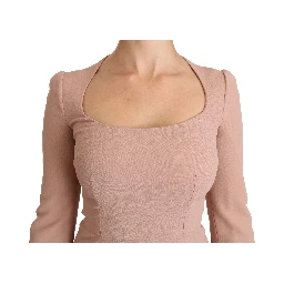Pink 3/4 Sleeves A-line Viscose Dress