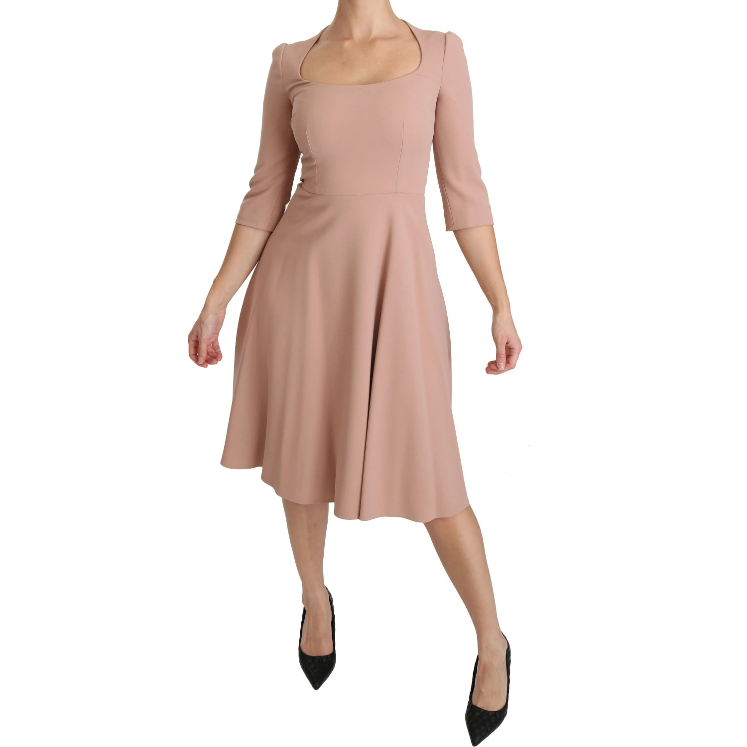 Pink 3/4 Sleeves A-line Viscose Dress