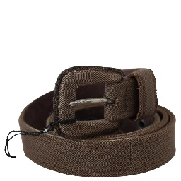 Brown Leather Logo Buckle Waist Belt