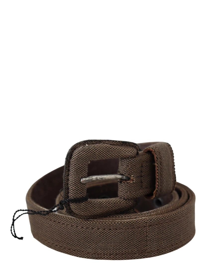 Brown Leather Logo Buckle Waist Belt