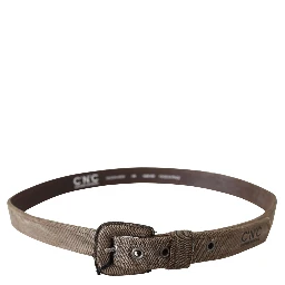 Brown Leather Logo Buckle Waist Belt