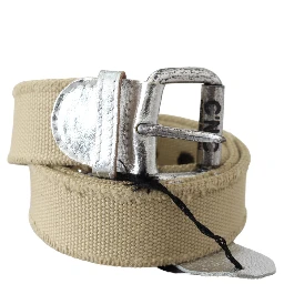 Beige Cotton Rustic Logo Buckle Belt
