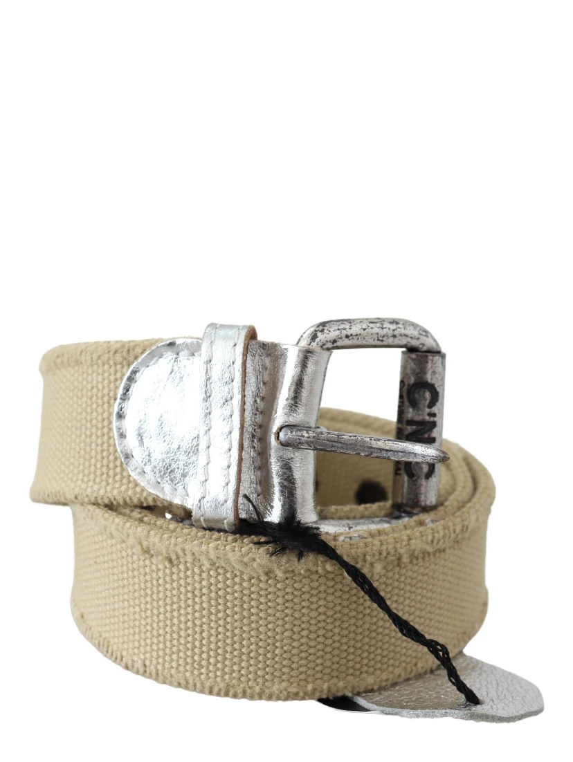 Beige Cotton Rustic Logo Buckle Belt