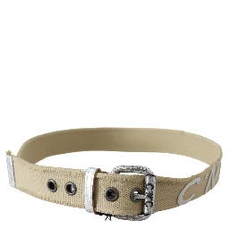 Beige Cotton Rustic Logo Buckle Belt