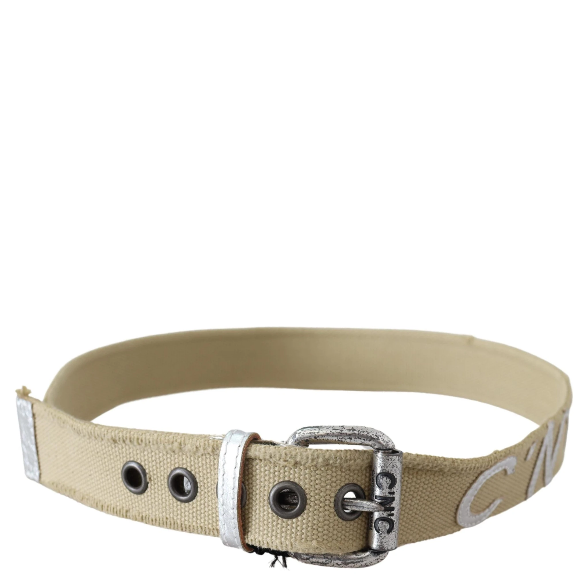 Beige Cotton Rustic Logo Buckle Belt