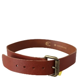 Brown Leather Logo Bronze Rustic Metal Buckle Belt