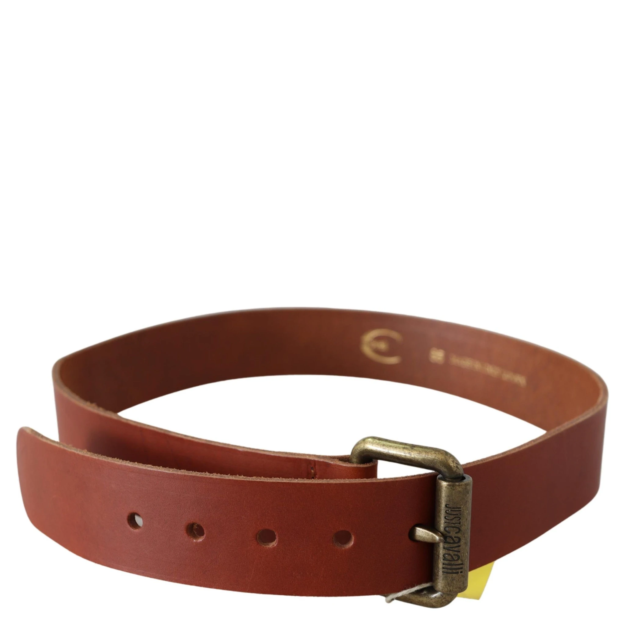Brown Leather Logo Bronze Rustic Metal Buckle Belt