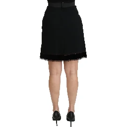 Black A-line High Waist Mini Viscose Skirt