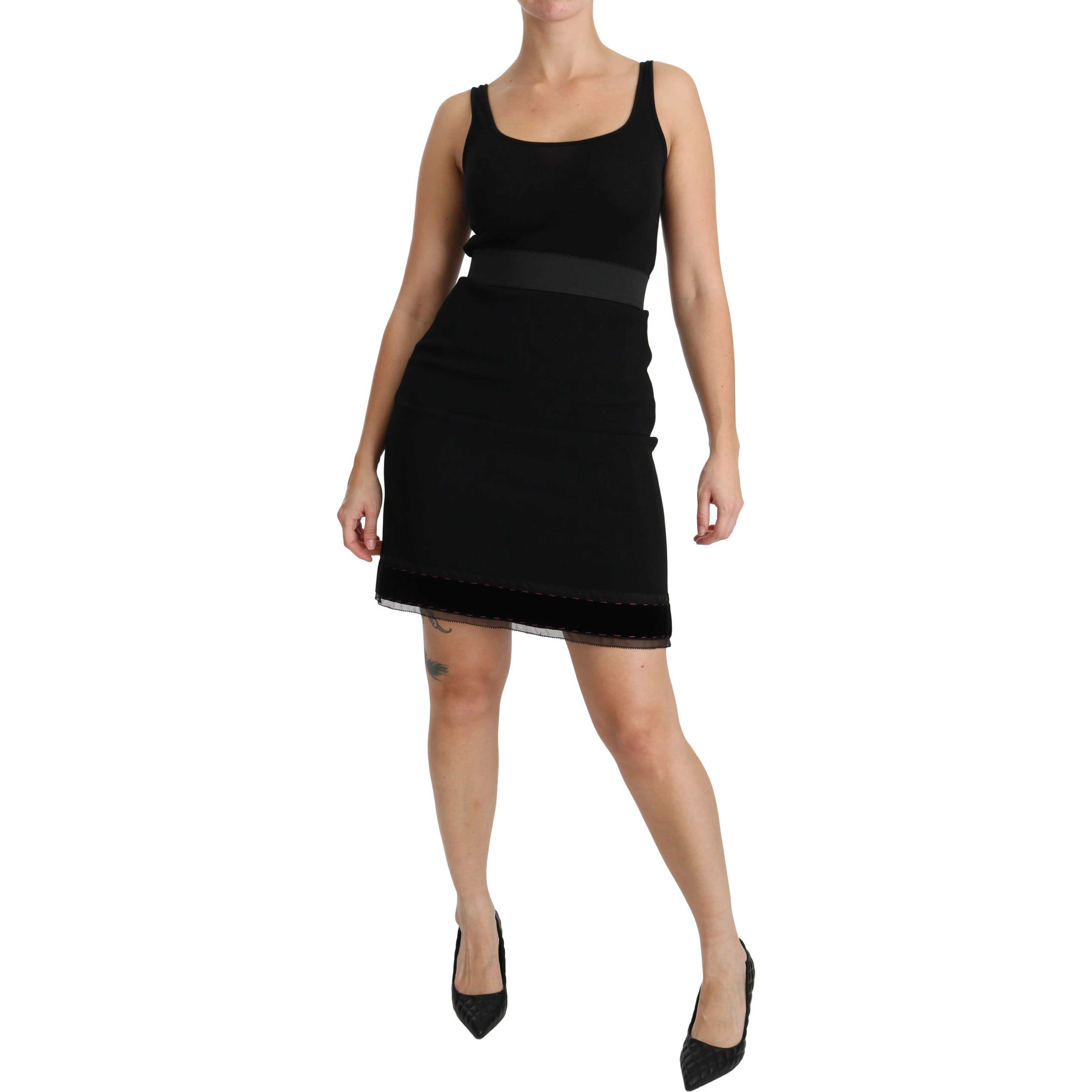 Black A-line High Waist Mini Viscose Skirt
