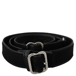 Black Leather Silver Chrome Metal Buckle Belt