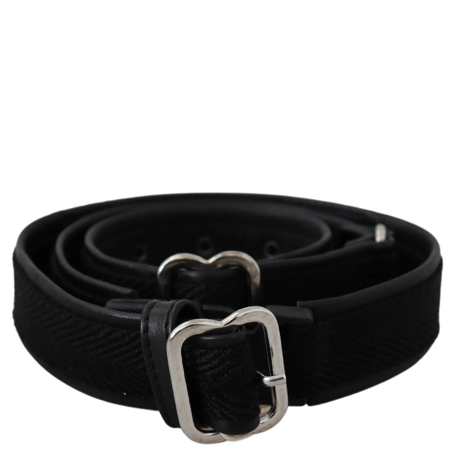 Black Leather Silver Chrome Metal Buckle Belt