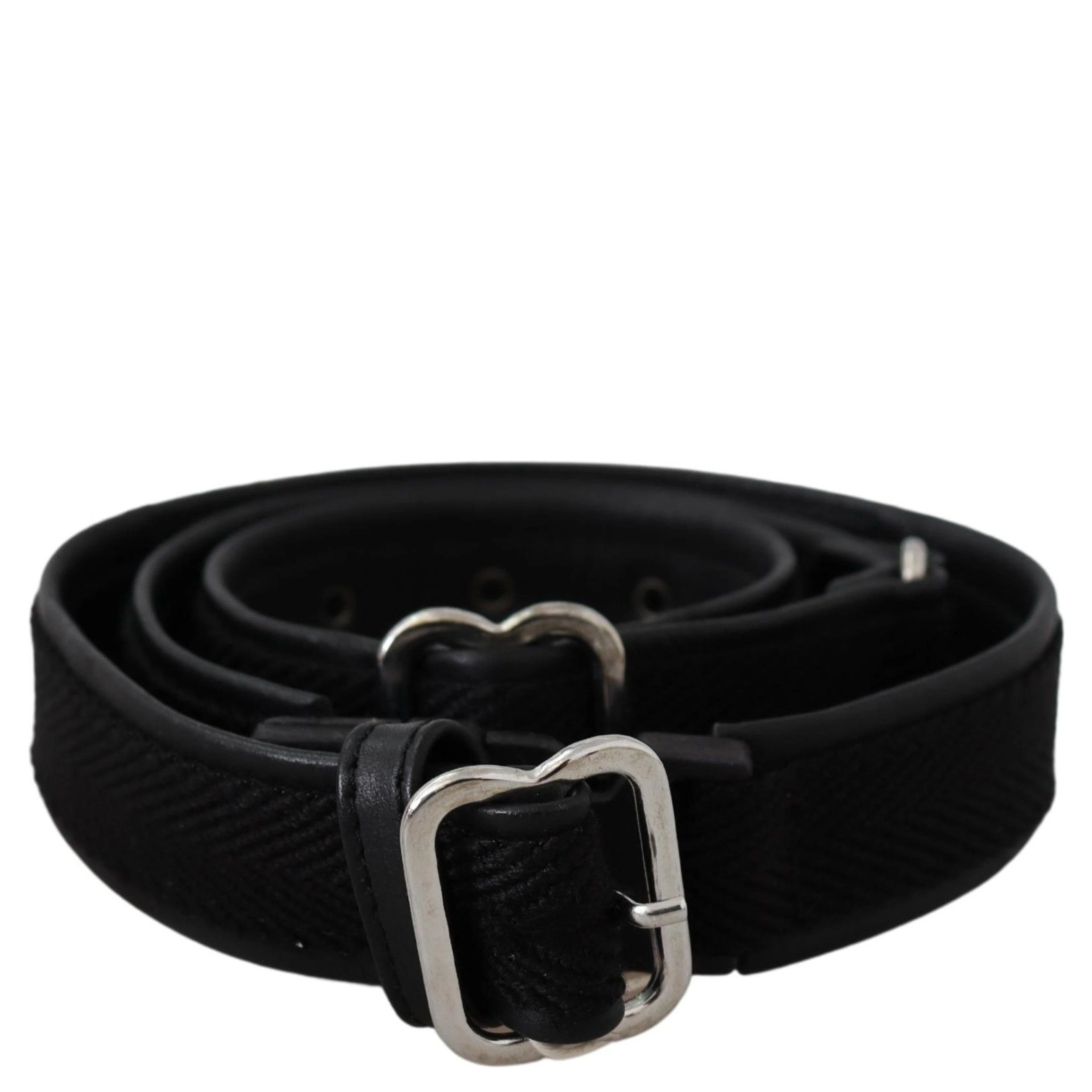 Black Leather Silver Chrome Metal Buckle Belt