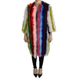 Multicolor Turkey Feather Cape Fur Coat