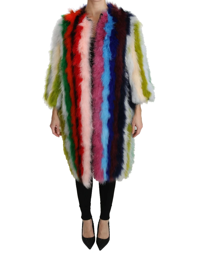 Multicolor Turkey Feather Cape Fur Coat
