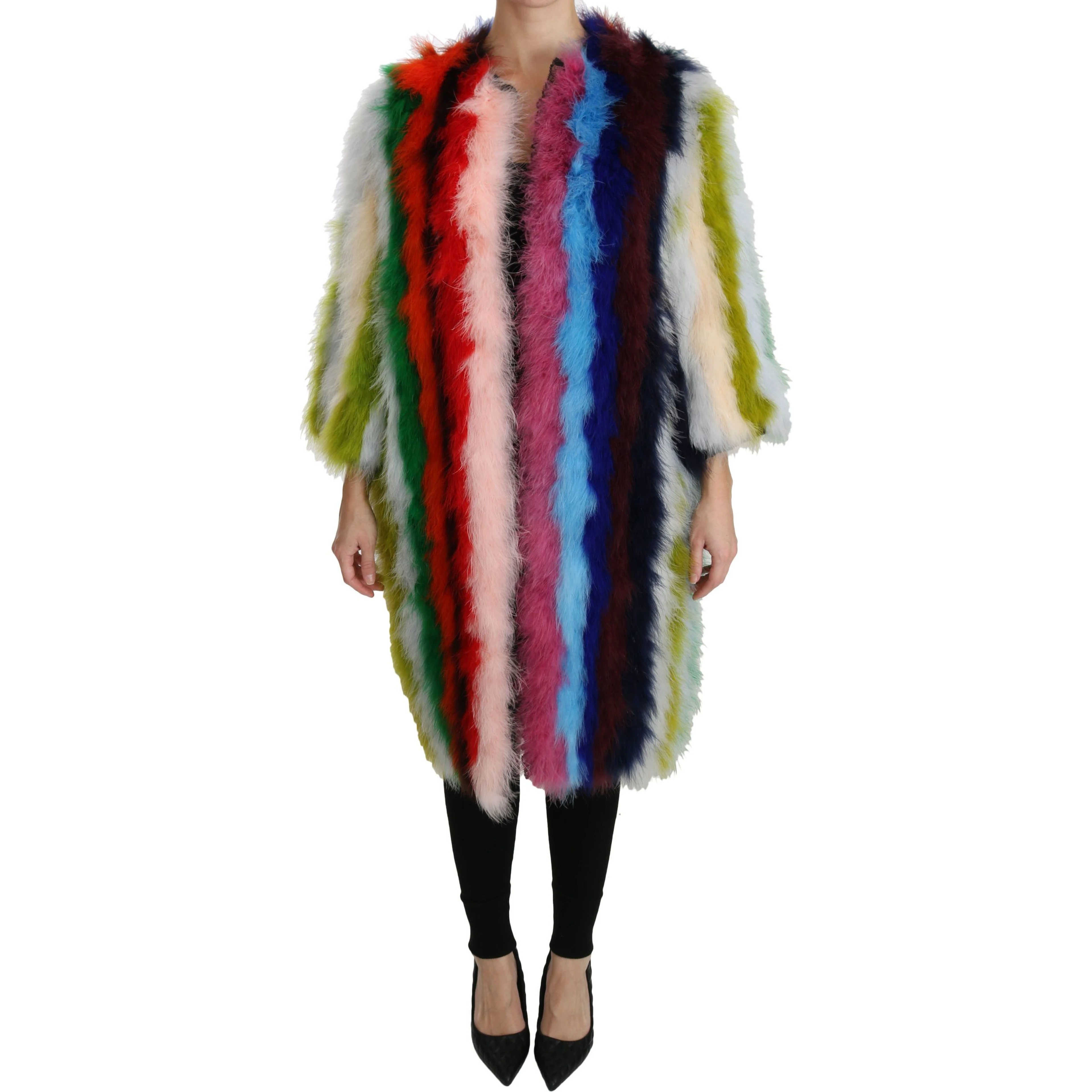 Multicolor Turkey Feather Cape Fur Coat