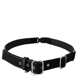 Black Leather Silver Chrome Metal Buckle Belt
