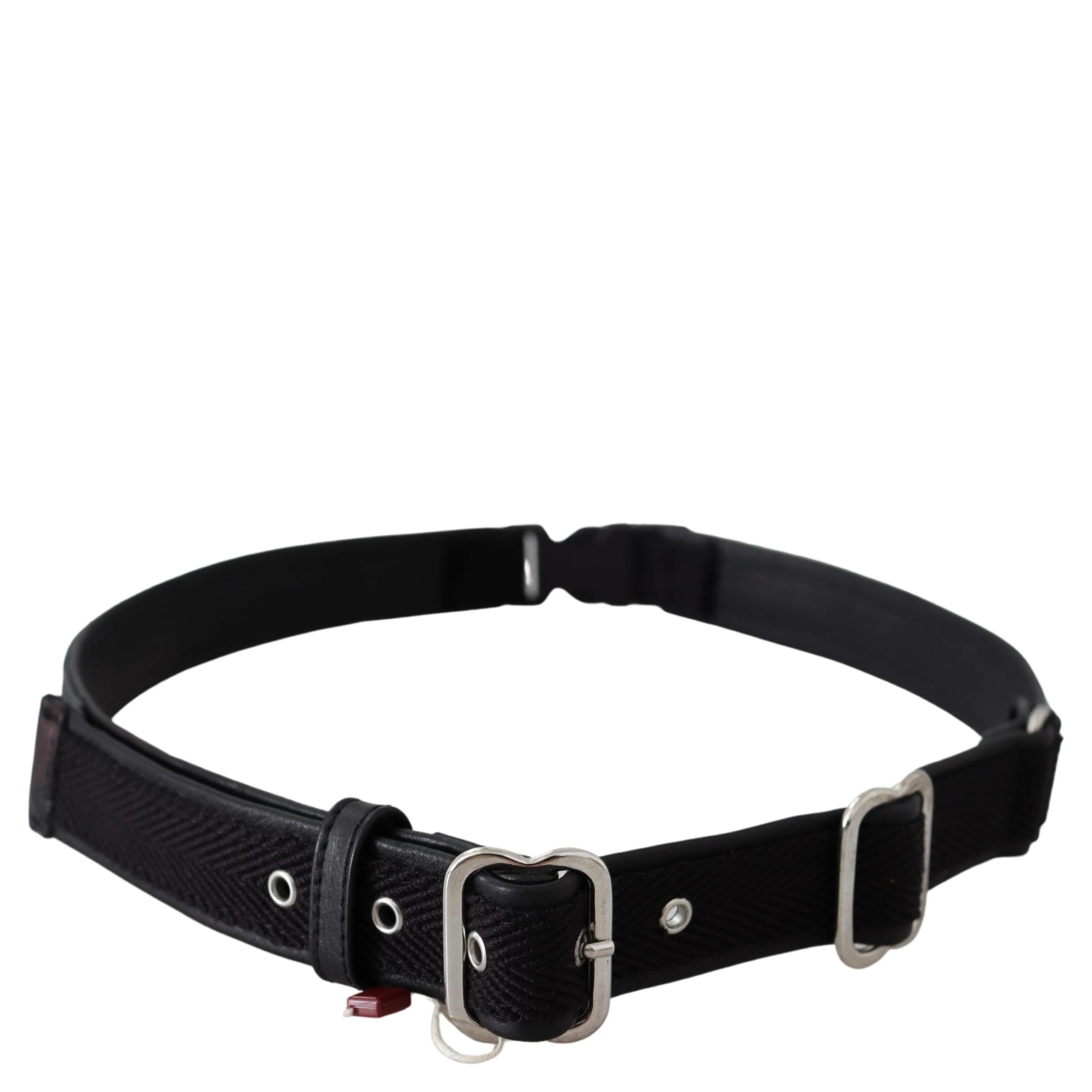 Black Leather Silver Chrome Metal Buckle Belt