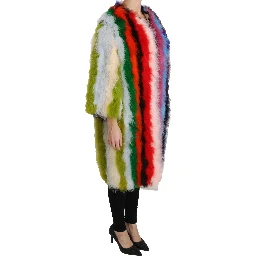 Multicolor Turkey Feather Cape Fur Coat