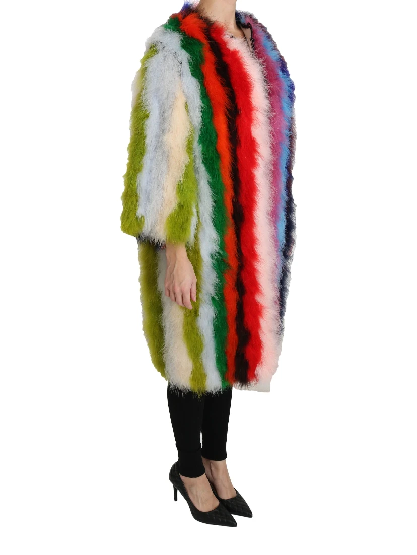 Multicolor Turkey Feather Cape Fur Coat