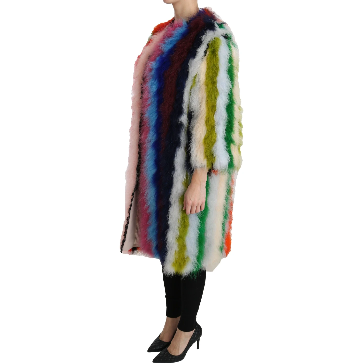 Multicolor Turkey Feather Cape Fur Coat