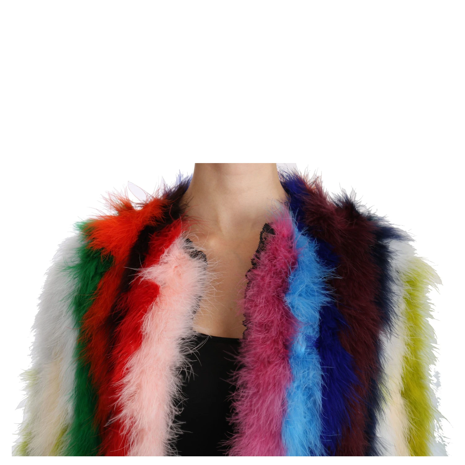 Multicolor Turkey Feather Cape Fur Coat