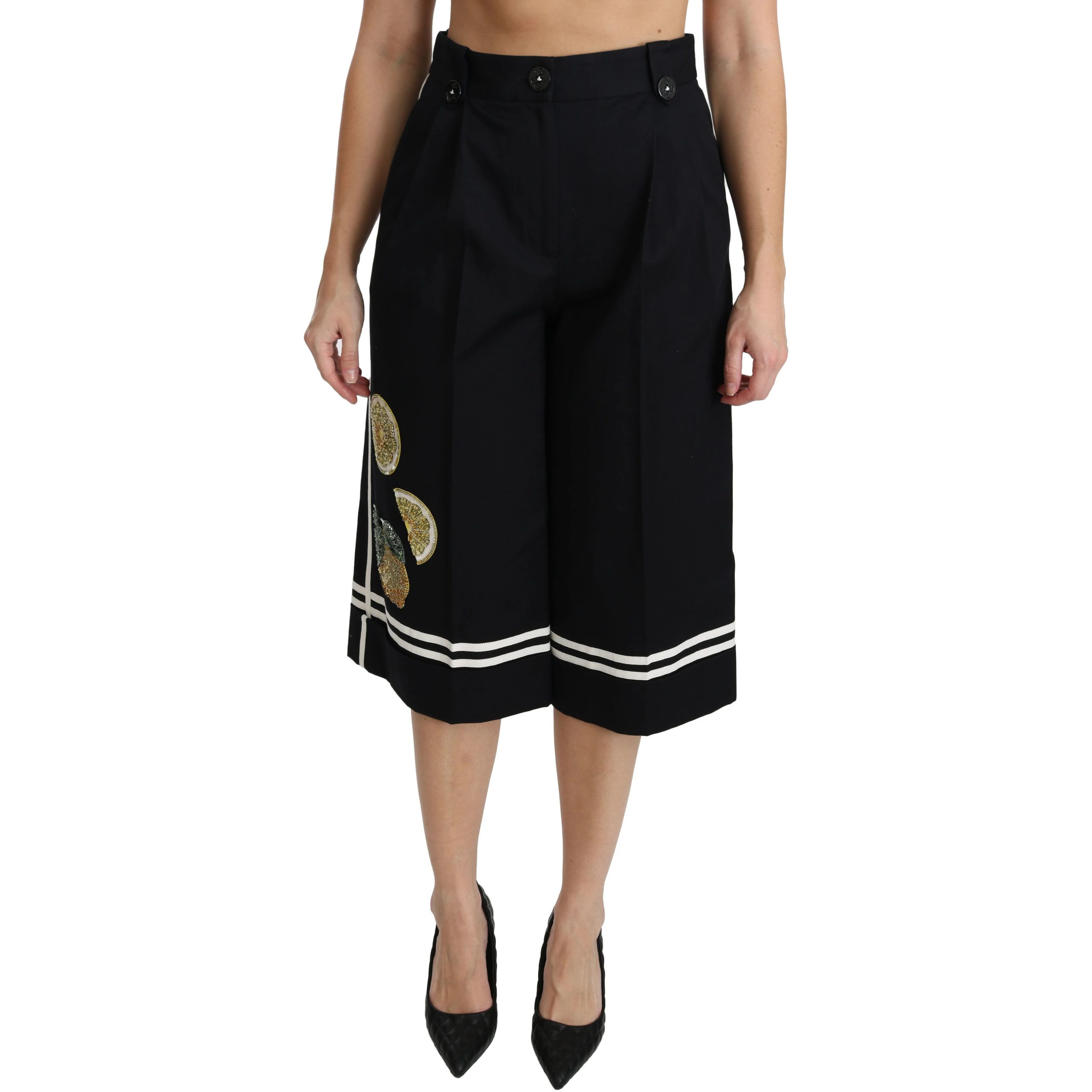 Black Lemon Embellished Palazzo Cropped Pants