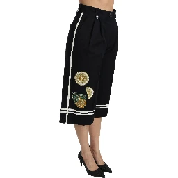 Black Lemon Embellished Palazzo Cropped Pants