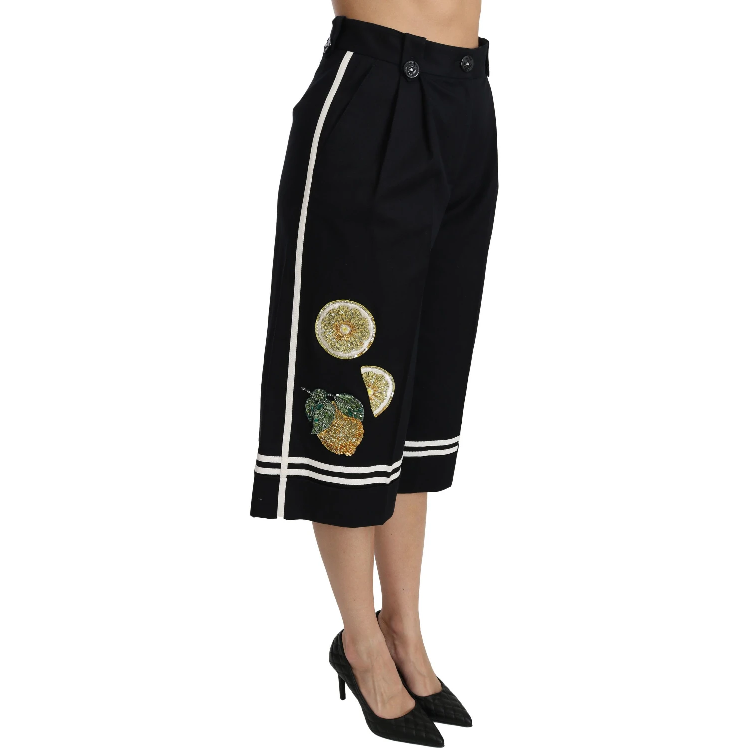 Black Lemon Embellished Palazzo Cropped Pants