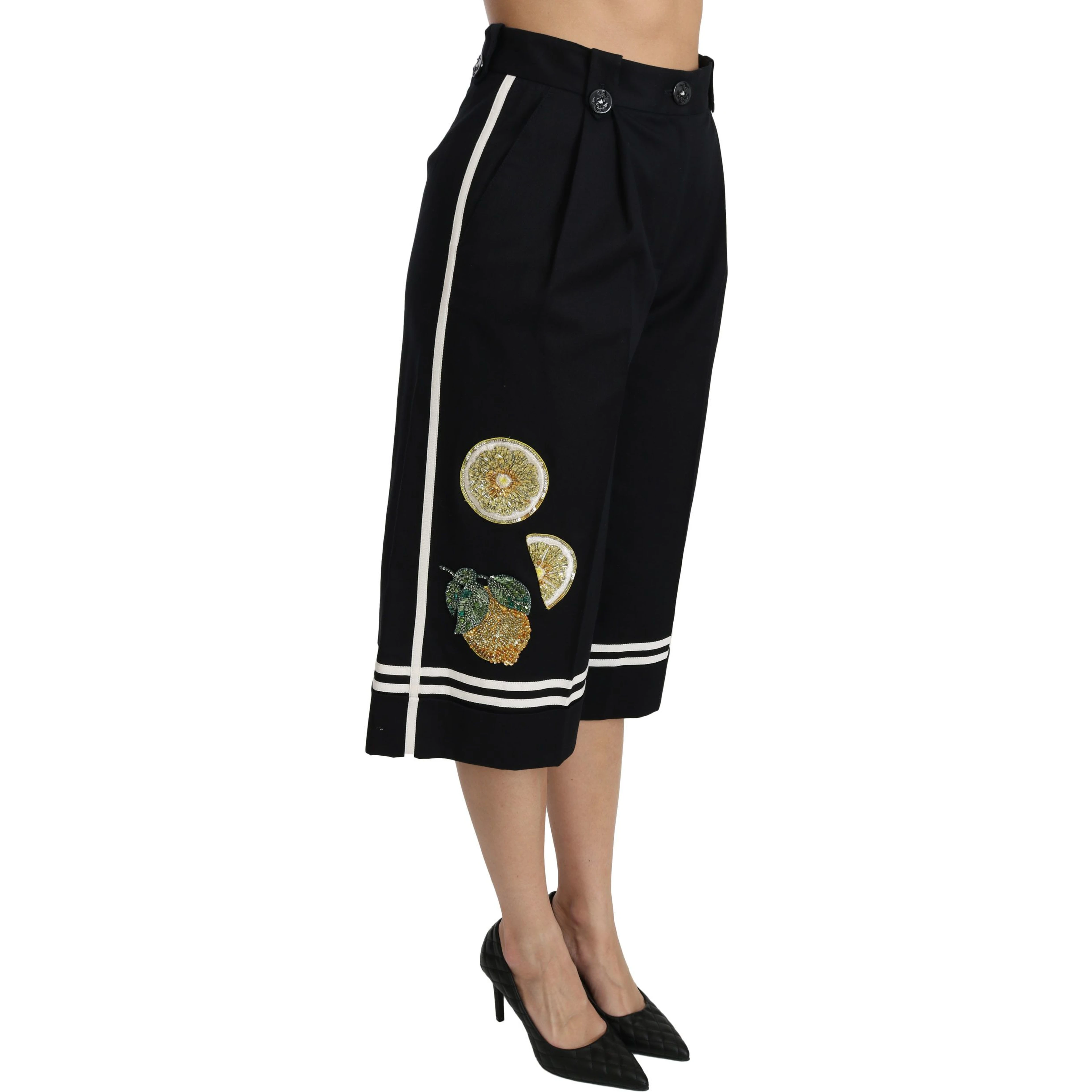 Black Lemon Embellished Palazzo Cropped Pants