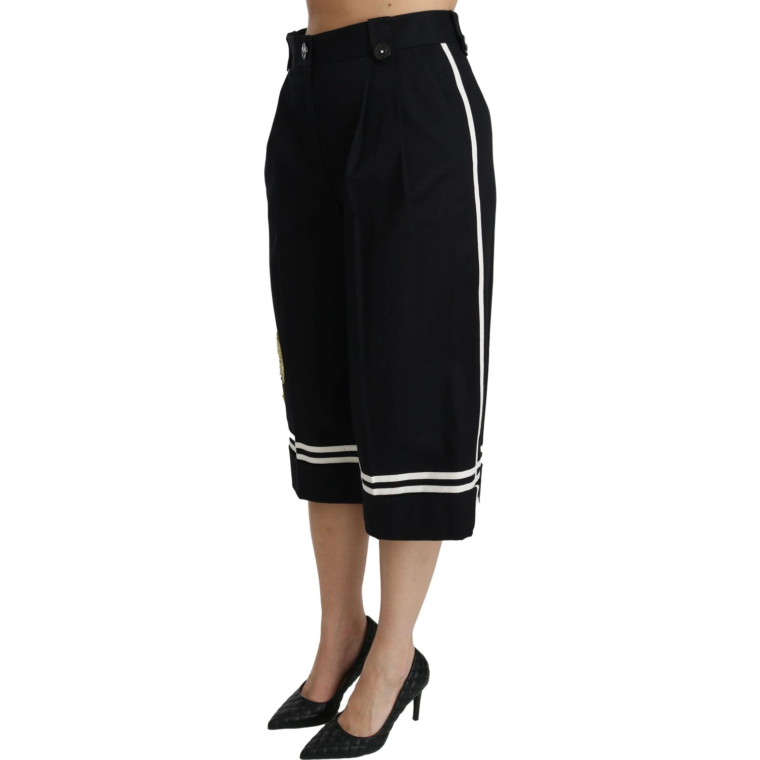Black Lemon Embellished Palazzo Cropped Pants