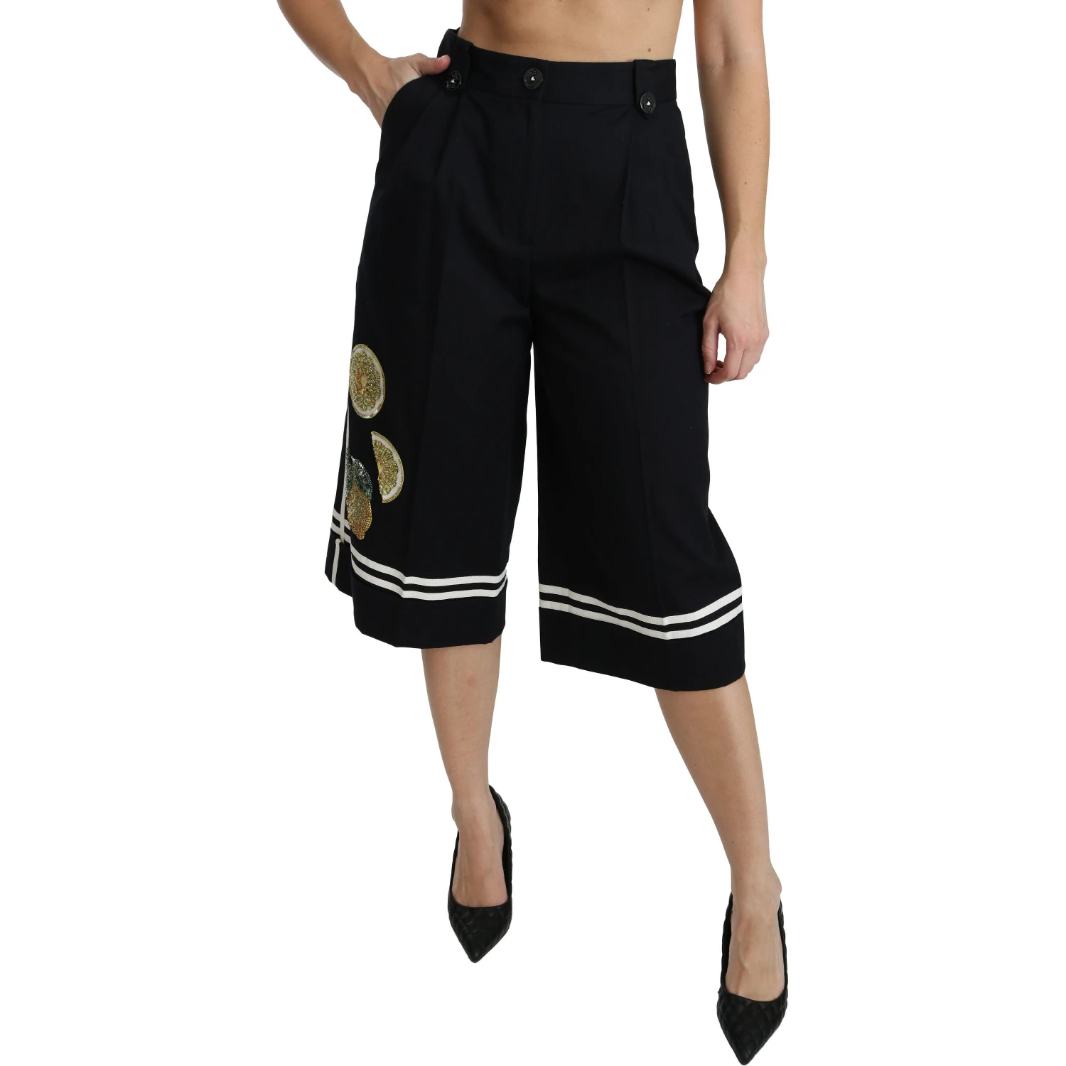 Black Lemon Embellished Palazzo Cropped Pants