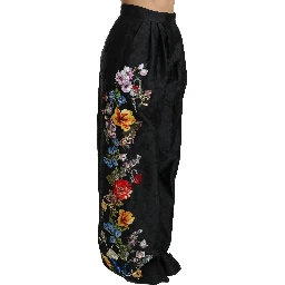Black Brocade Floral Sequined Beaded Pants