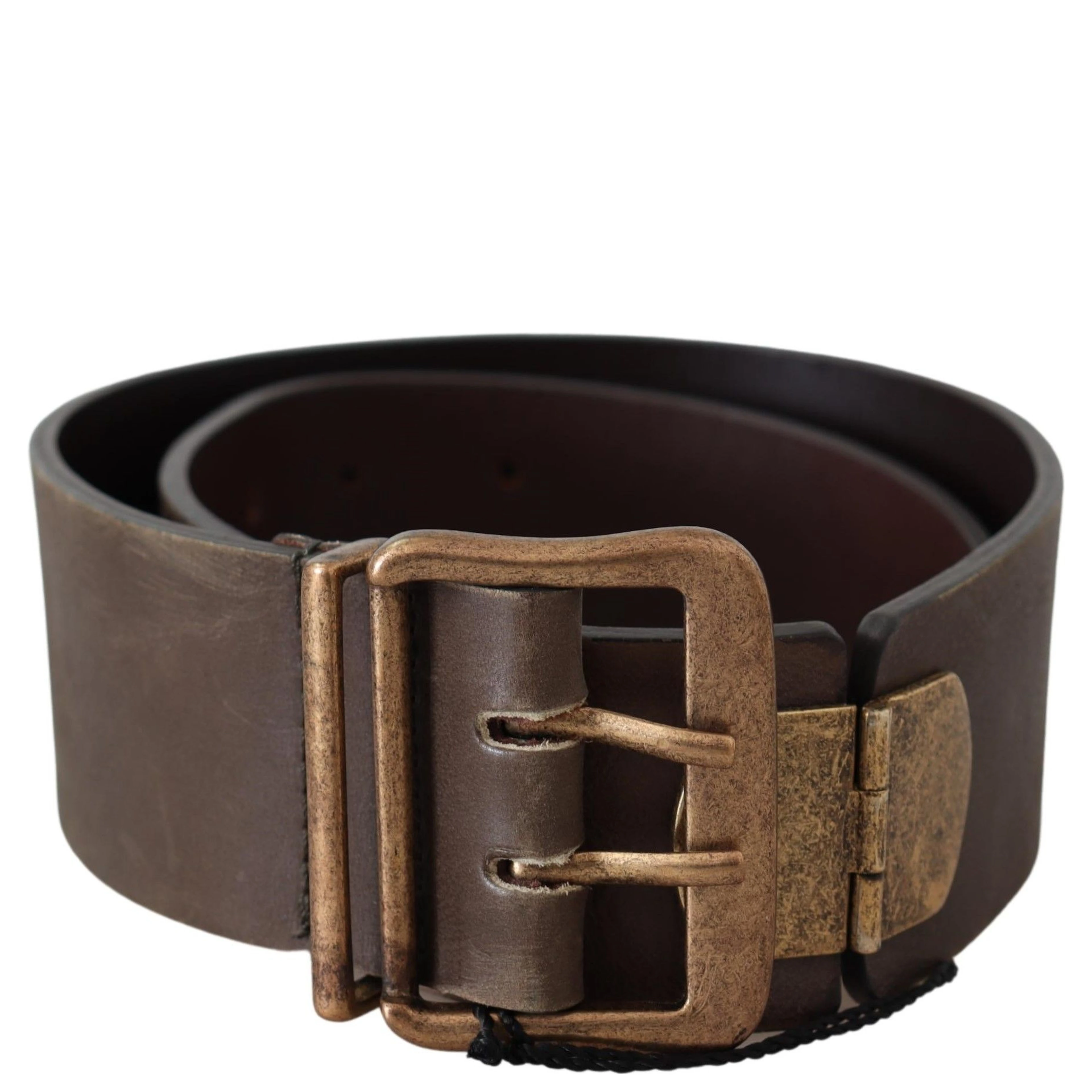 Brown Leather Wide Bronze Buckle Waist Belt