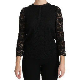 Black Lace Long Sleeve Nylon Blouse