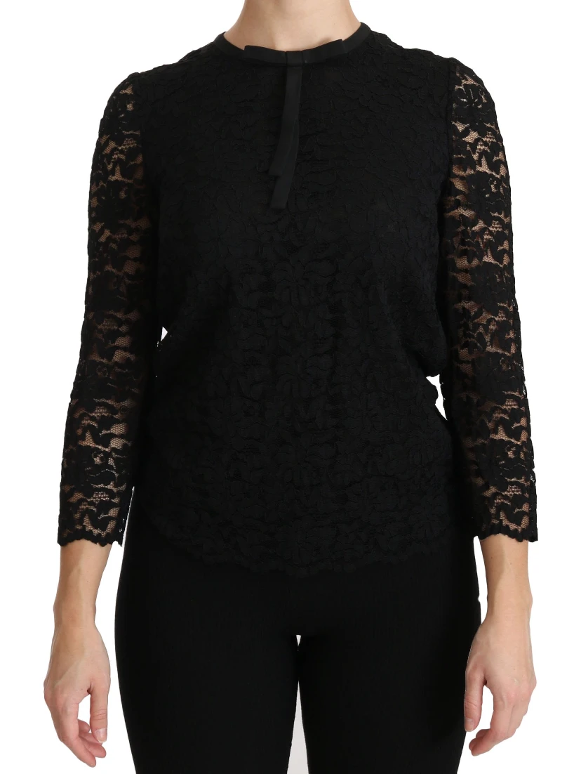 Black Lace Long Sleeve Nylon Blouse