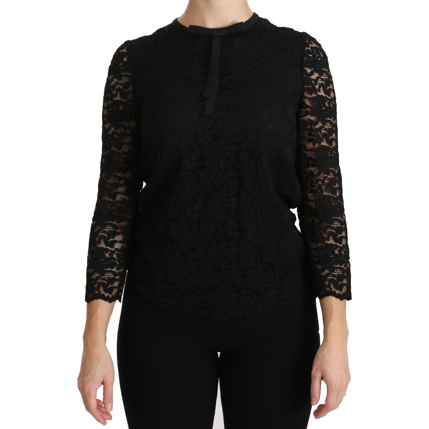 Black Lace Long Sleeve Nylon Blouse