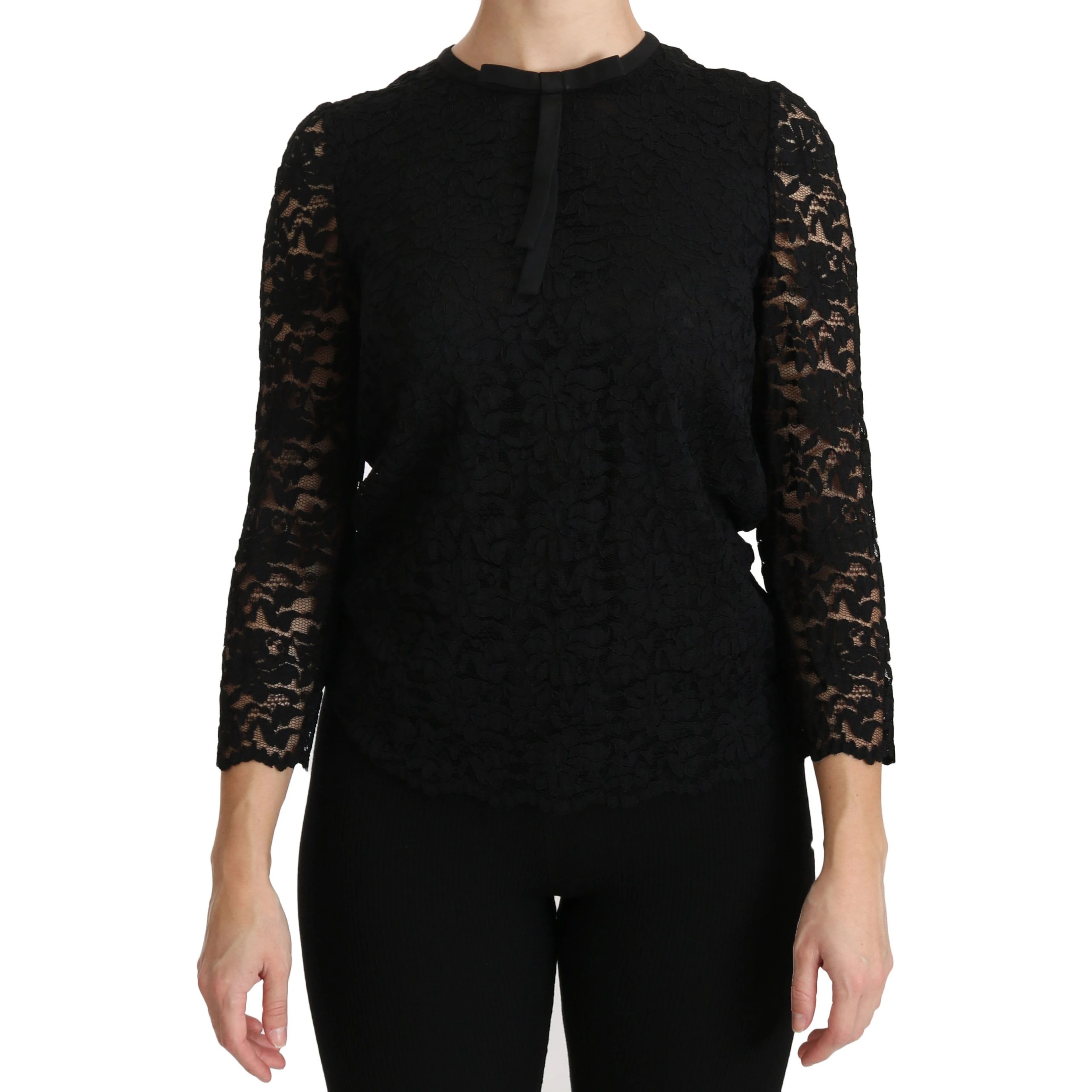 Black Lace Long Sleeve Nylon Blouse